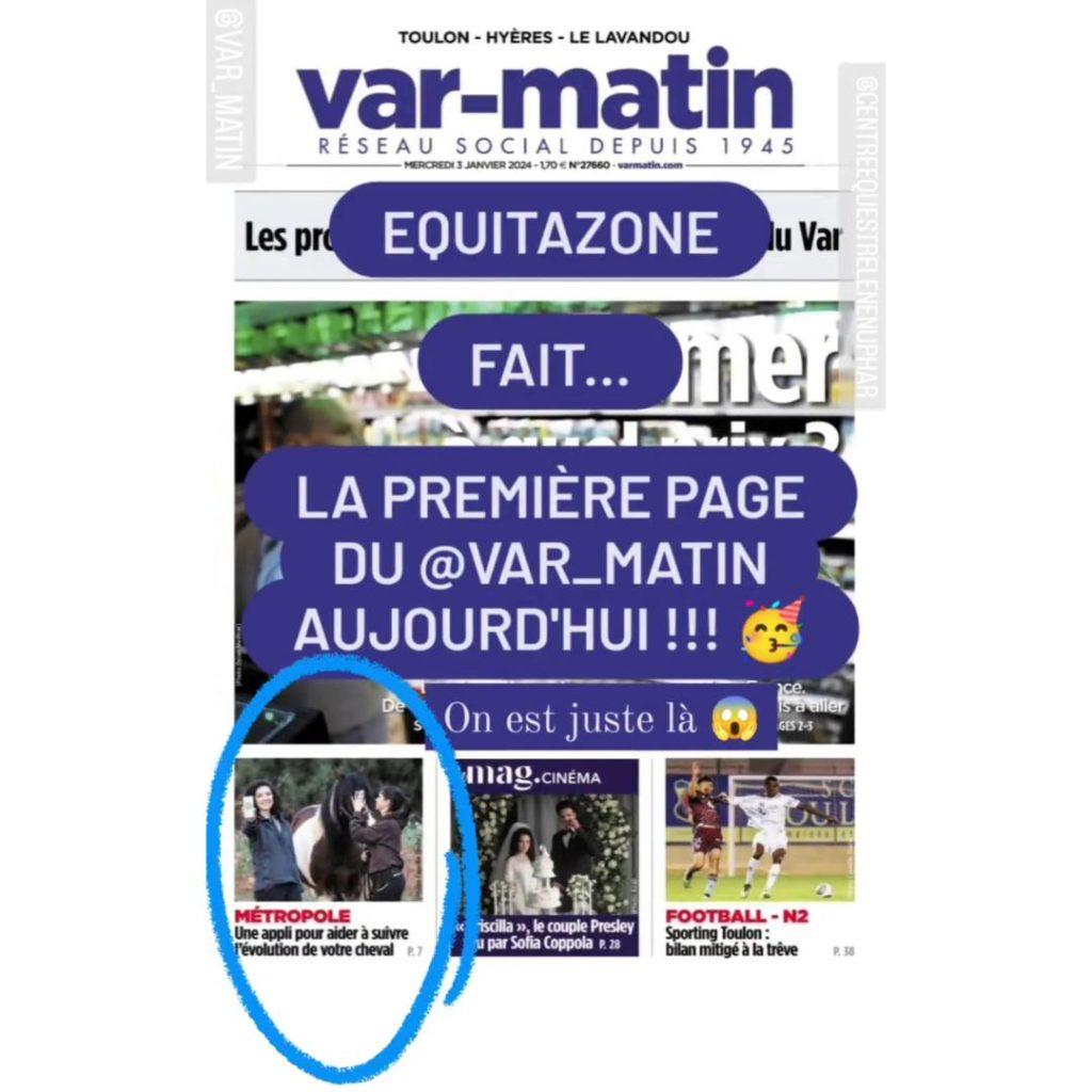 Equitazone en première page du Var Matin